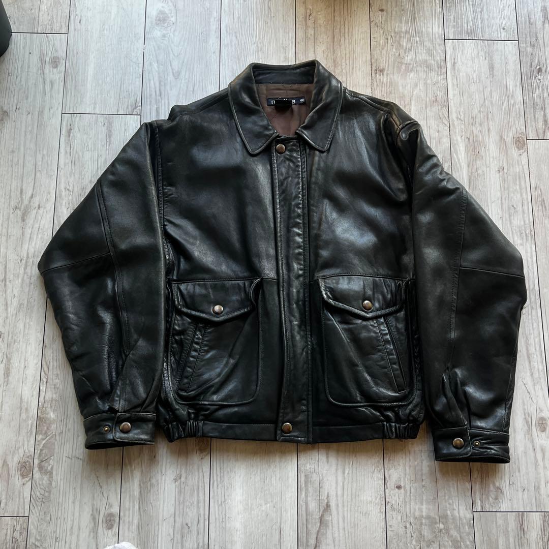 80s~ NAUTICA レザージャケット　A2 短丈　海外ストリート　XL相当