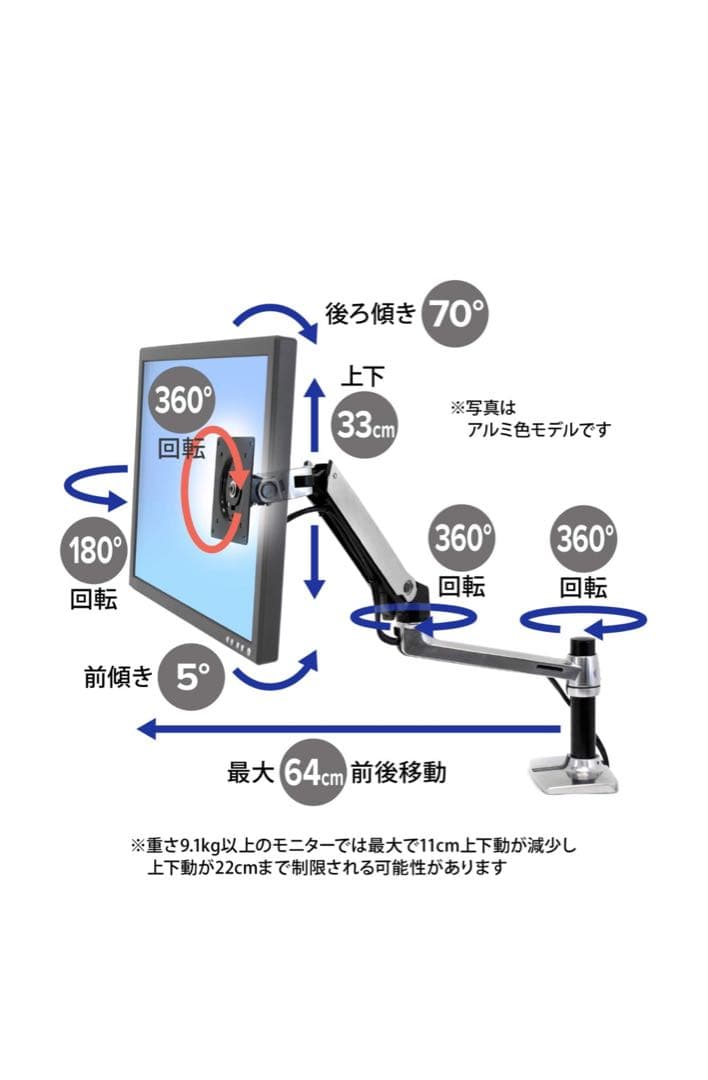 【未使用】ERGOTRON エルゴトロン LX デスク モニターアーム　PC周辺