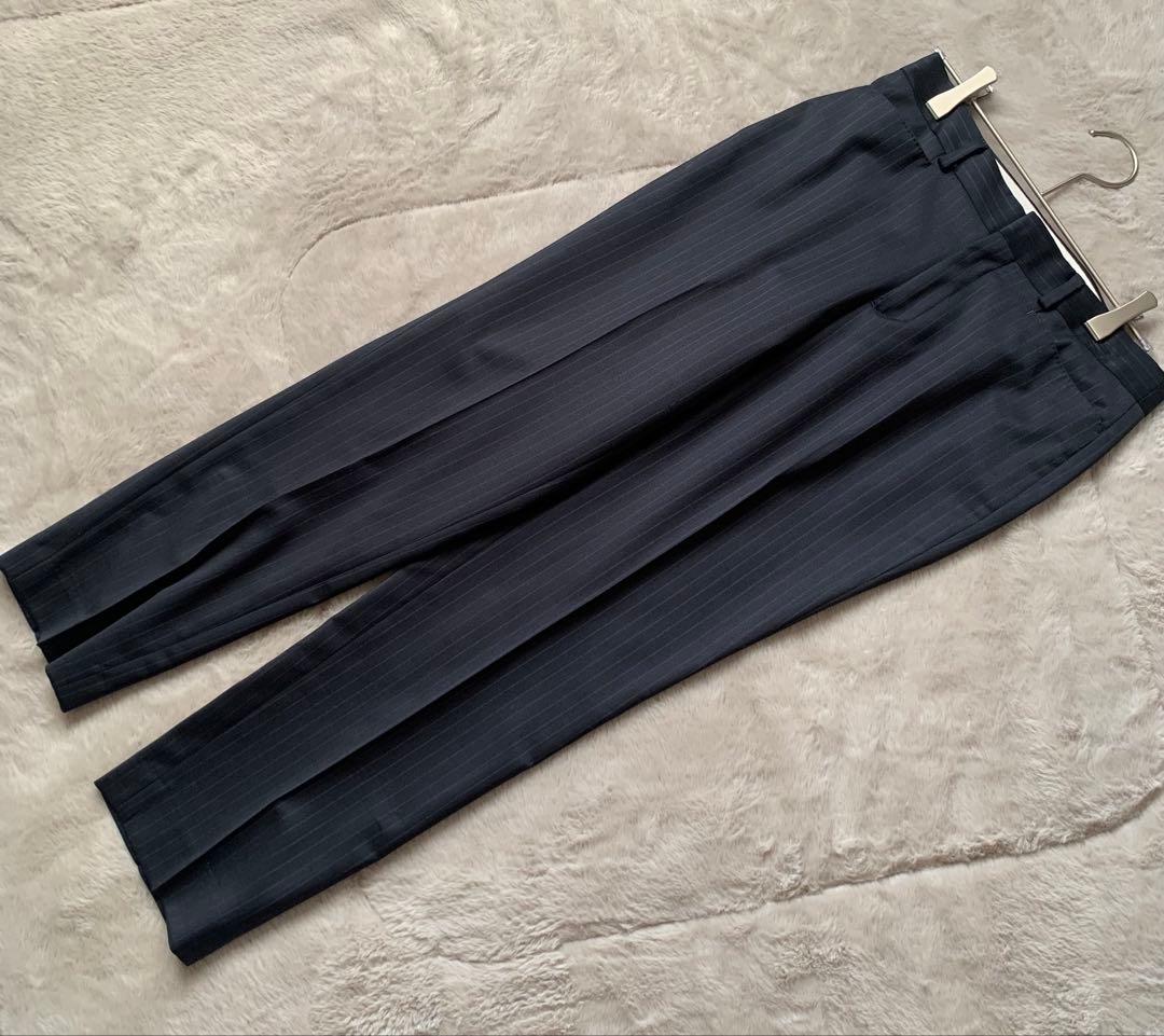 23区　セットアップ　パンツスーツ　ネイビー　ストライプ　総裏　上34下 32