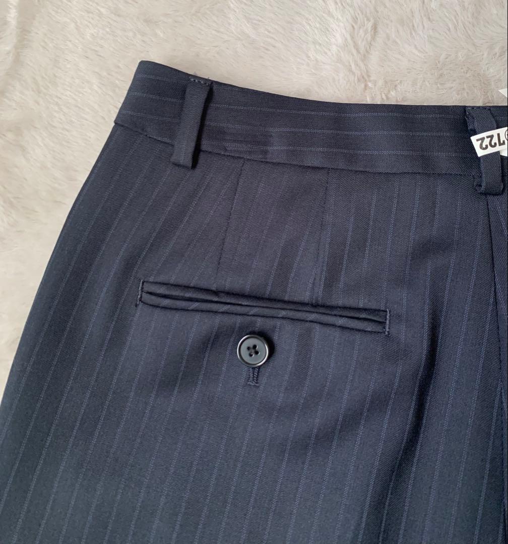 23区　セットアップ　パンツスーツ　ネイビー　ストライプ　総裏　上34下 32