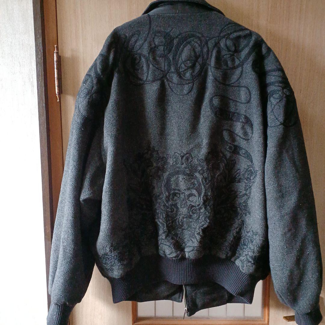 ペレペレ　pelle pelle スカル刺繍 ボンバージャケット グレー