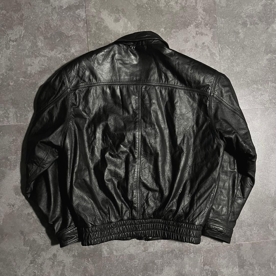 レザージャケット　ライダース　本革　ブラック　牛革　短丈　y2k 地図柄　90s