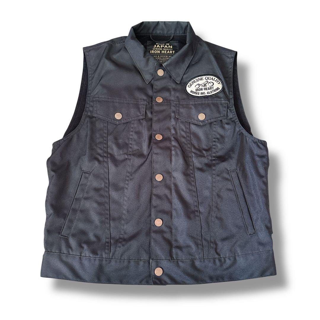 IRON HEART アイアンハート ワークベスト ブラック バイカー ワッペン