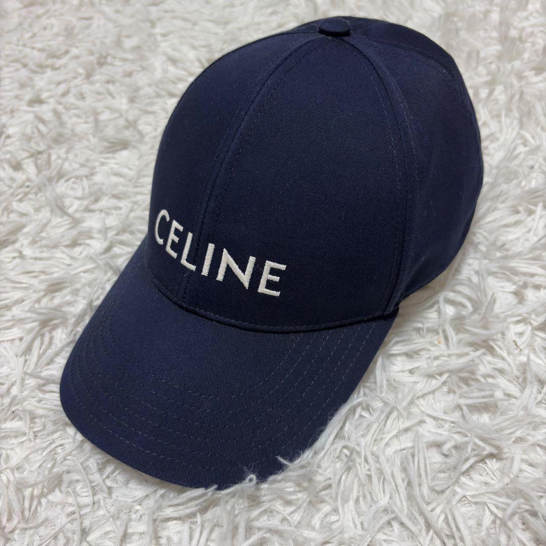 美品　セリーヌ CELINE ロゴキャップ ネイビー 帽子 Mサイズ