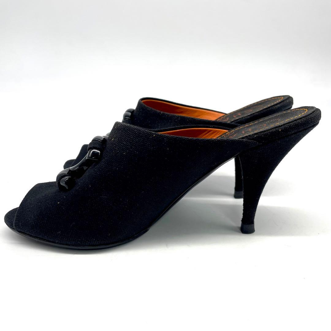 シャネル サンダル ミュール ココマーク キャンバス ブラック オレンジ 24㎝