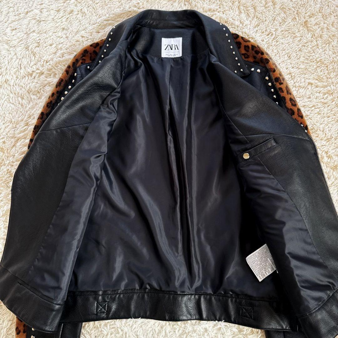 ZARA レオパード 豹柄 フェイクレザー ダブルライダース レザージャケット