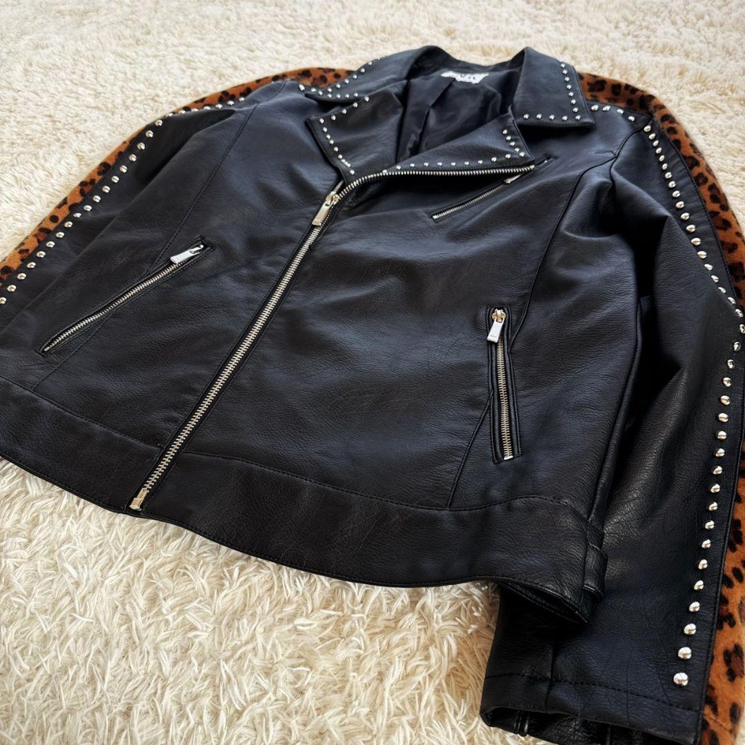 ZARA レオパード 豹柄 フェイクレザー ダブルライダース レザージャケット