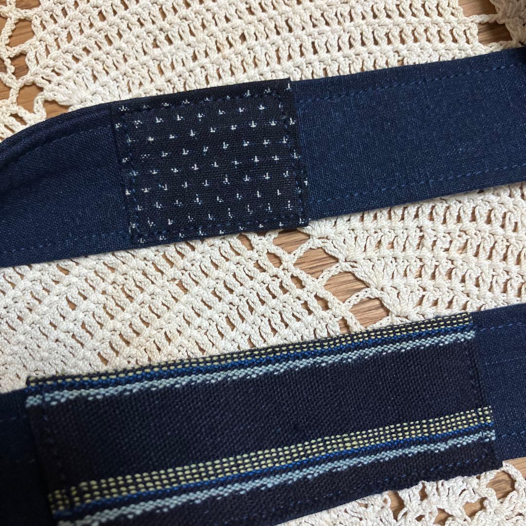 胡桃かごバックショルダー国産藍染型染め雪ん子刺し子山葡萄栃の実チャーム