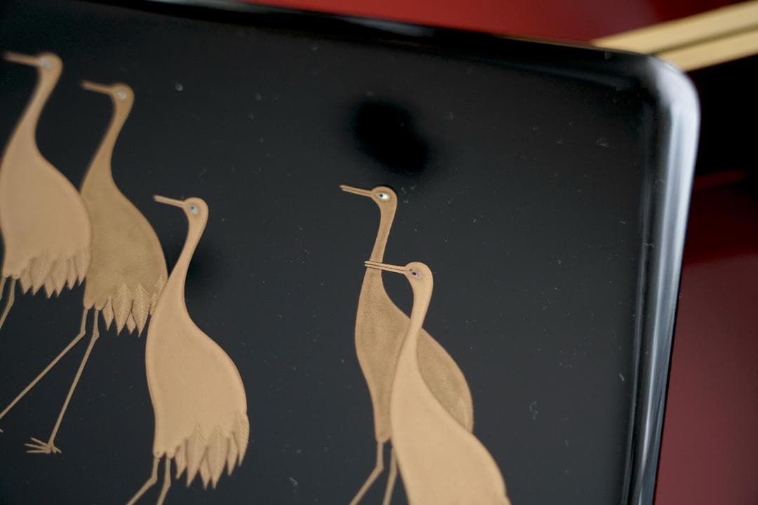 輪島塗　蒔絵師　庄峰　蓬莱蒔絵　四段重箱　重台付