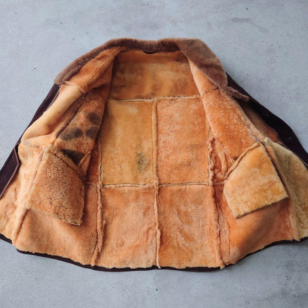 ヴィンテージ 裏ボアレザームートンコート 襟ボア ブラウン 本革 古着