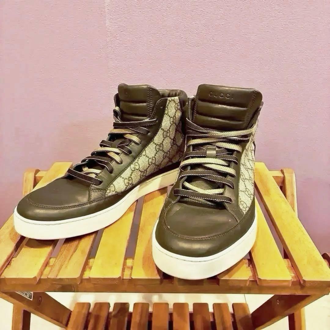 souさん専用グッチ GG スプリーム ハイカット スニーカー レザー 10