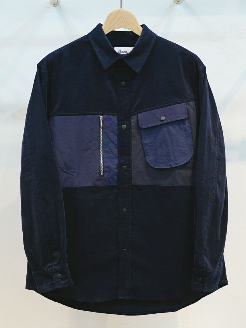 KUON コーデュロイ マルチポケットシャツ 未使用 L ネイビー