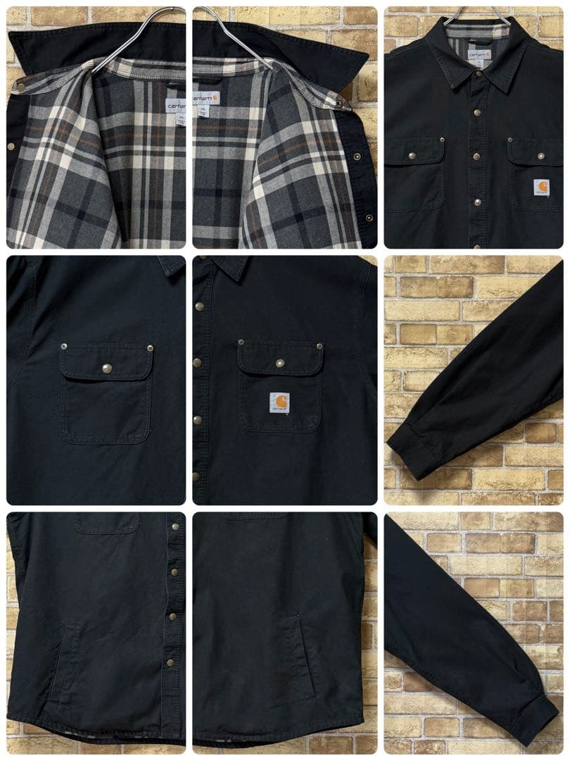 カーハート　ダック地　シャツジャケット　裏地　　ビッグシルエット　黒　2XL.