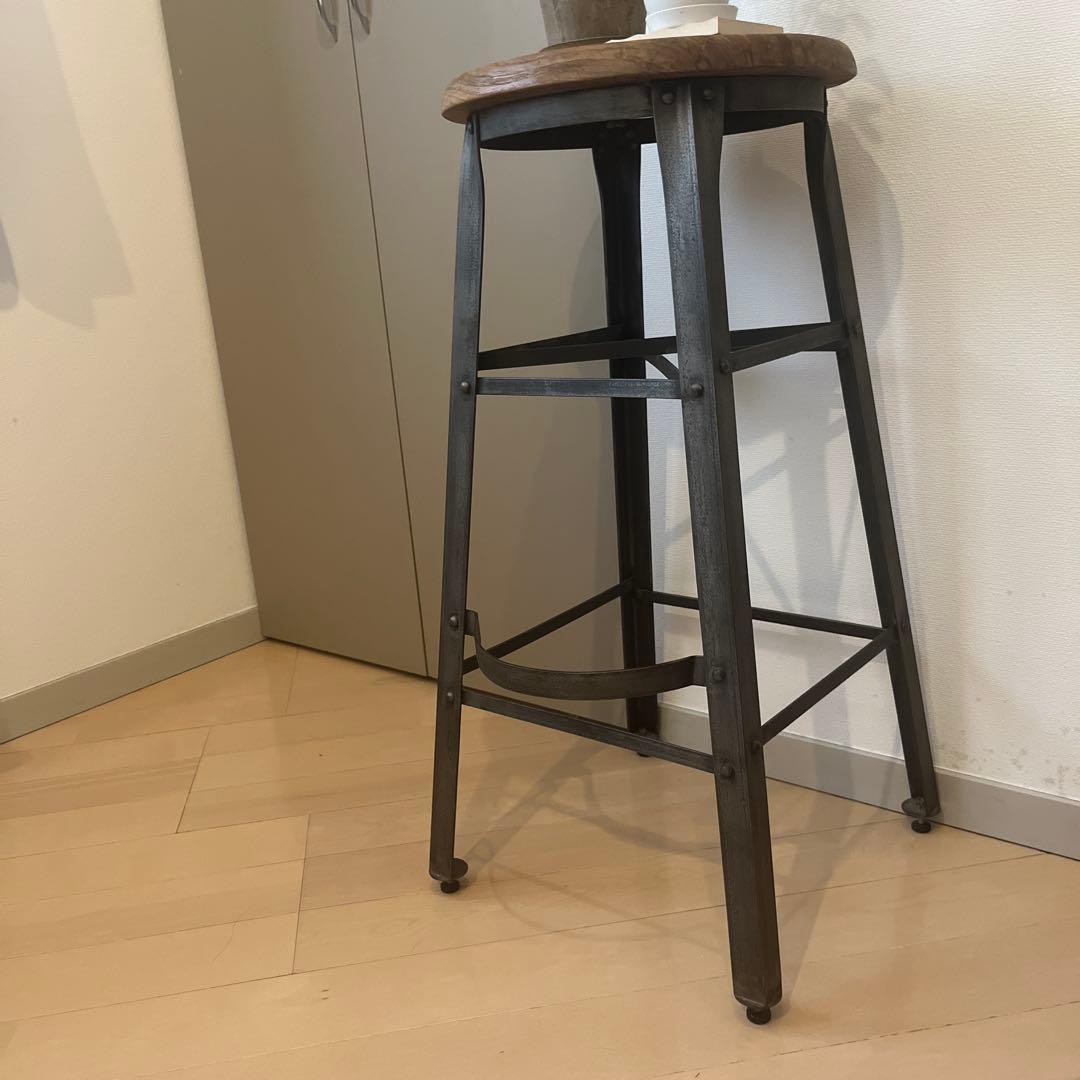 GALLUP＊レアな廃盤商品＊インダストリアルな鉄脚バースツール/座面チーク古材
