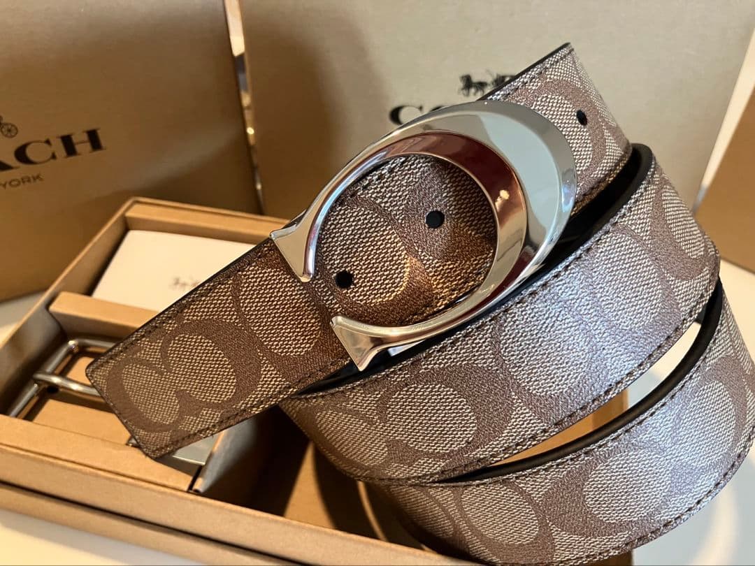 SALE♪コーチ新品リバーシブル　シグネチャーベルト　シルバーバックル　セット