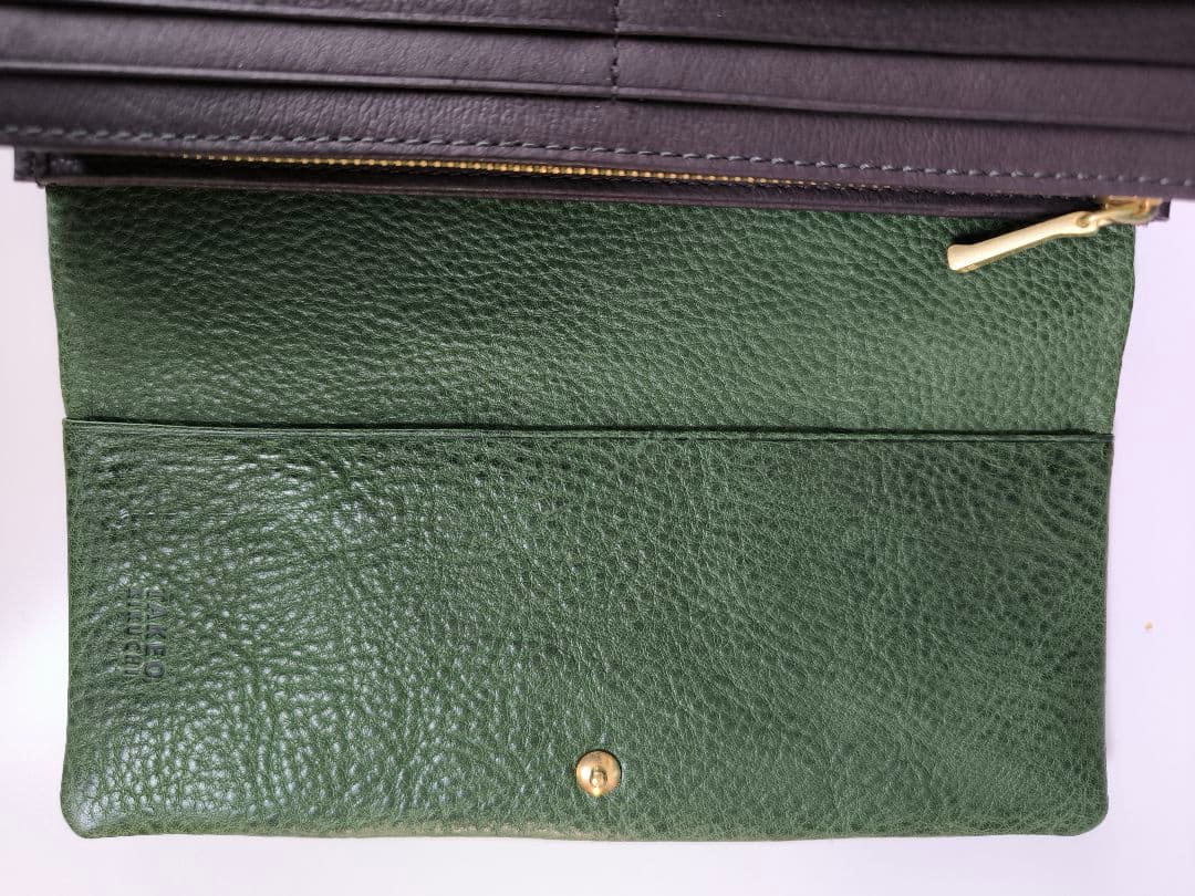 TAKEO KIKUCHI グリーンレザーかぶせ長財布