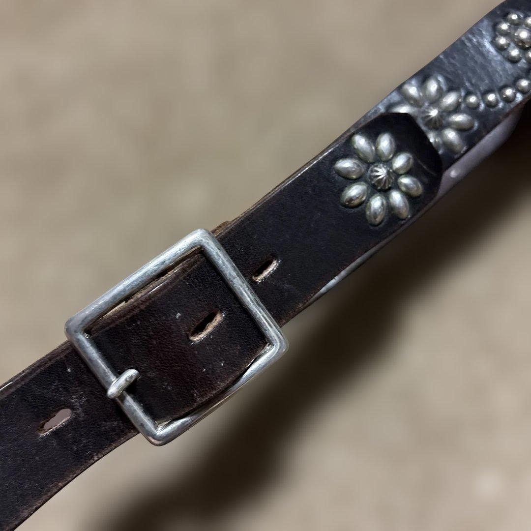 34inch HTC フラワー　スタッズベルト　ブラック　 シルバー　スタッズ