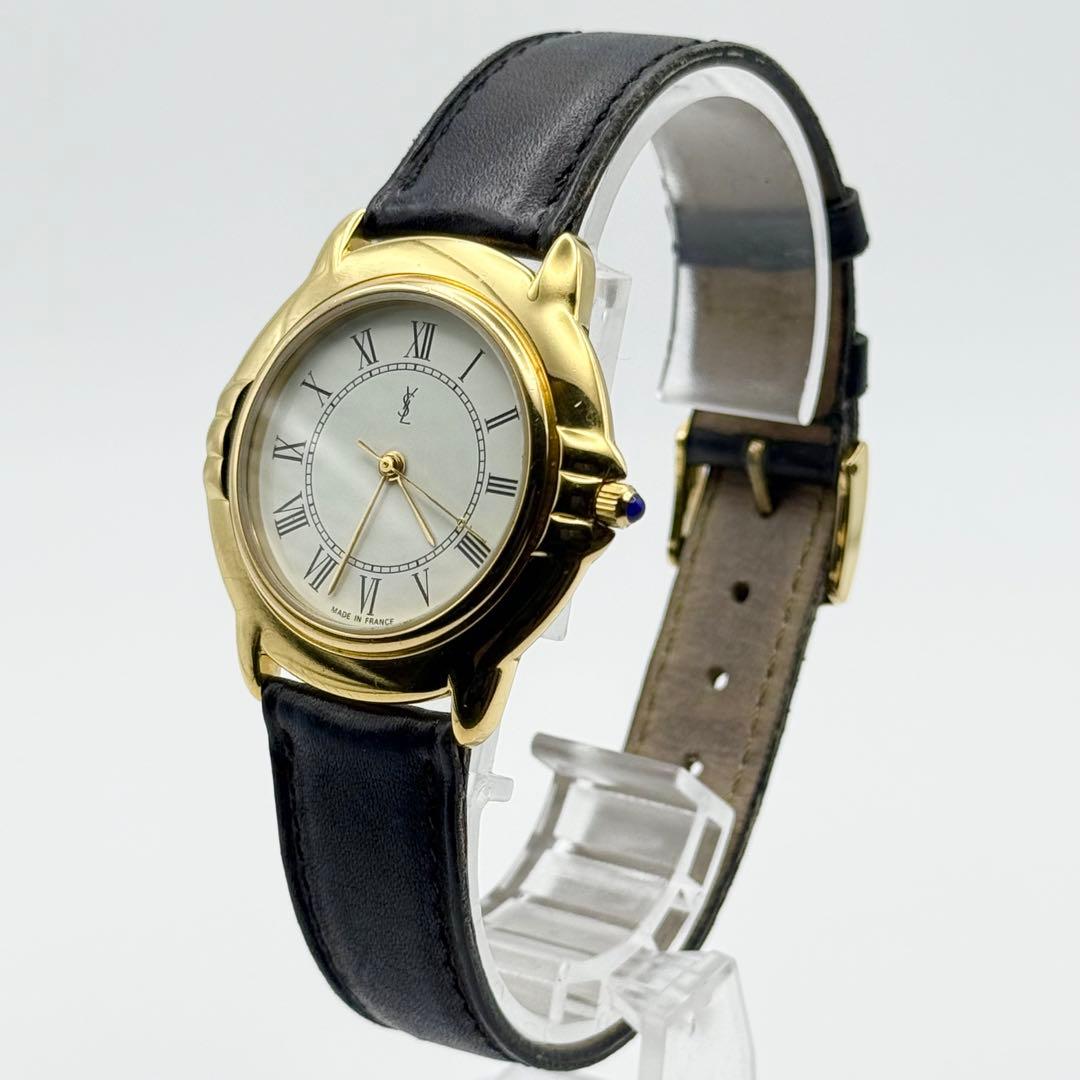 ✨新品電池・稼働✨サンローラン 腕時計 クォーツ ラウンド コンビ 純正バンド