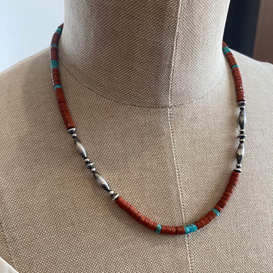 562ジャスパーとターコイズSV925ナバホパールのオリジナルデザインネックレス