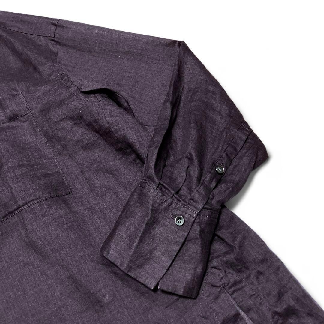 【美品】CHAOS リガーラミーバンドカラーシャツ リネン100% ブラウン