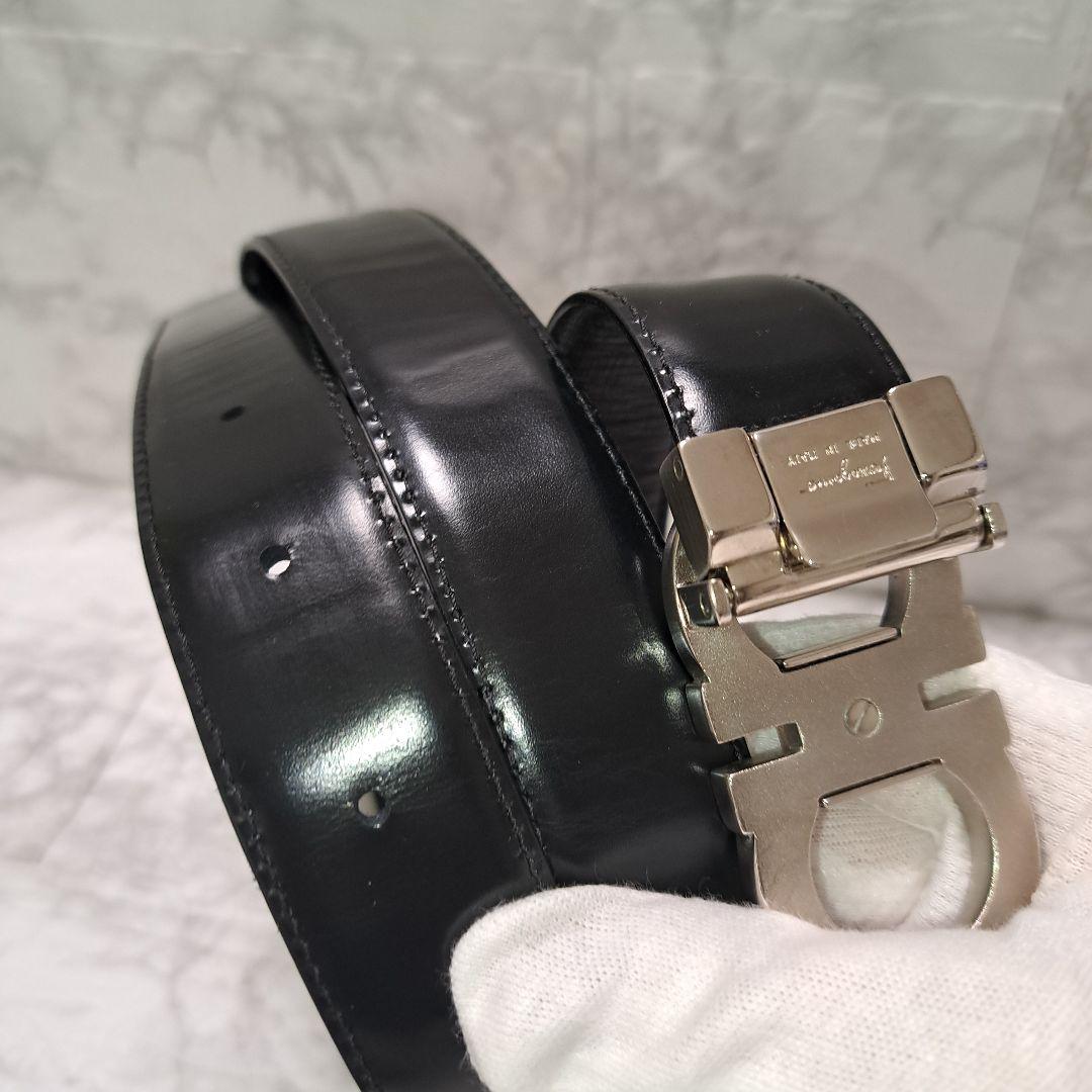 ✨️美品✨フェラガモ ダブルガンチーニ ベルト レザー シルバー 金具ブラック