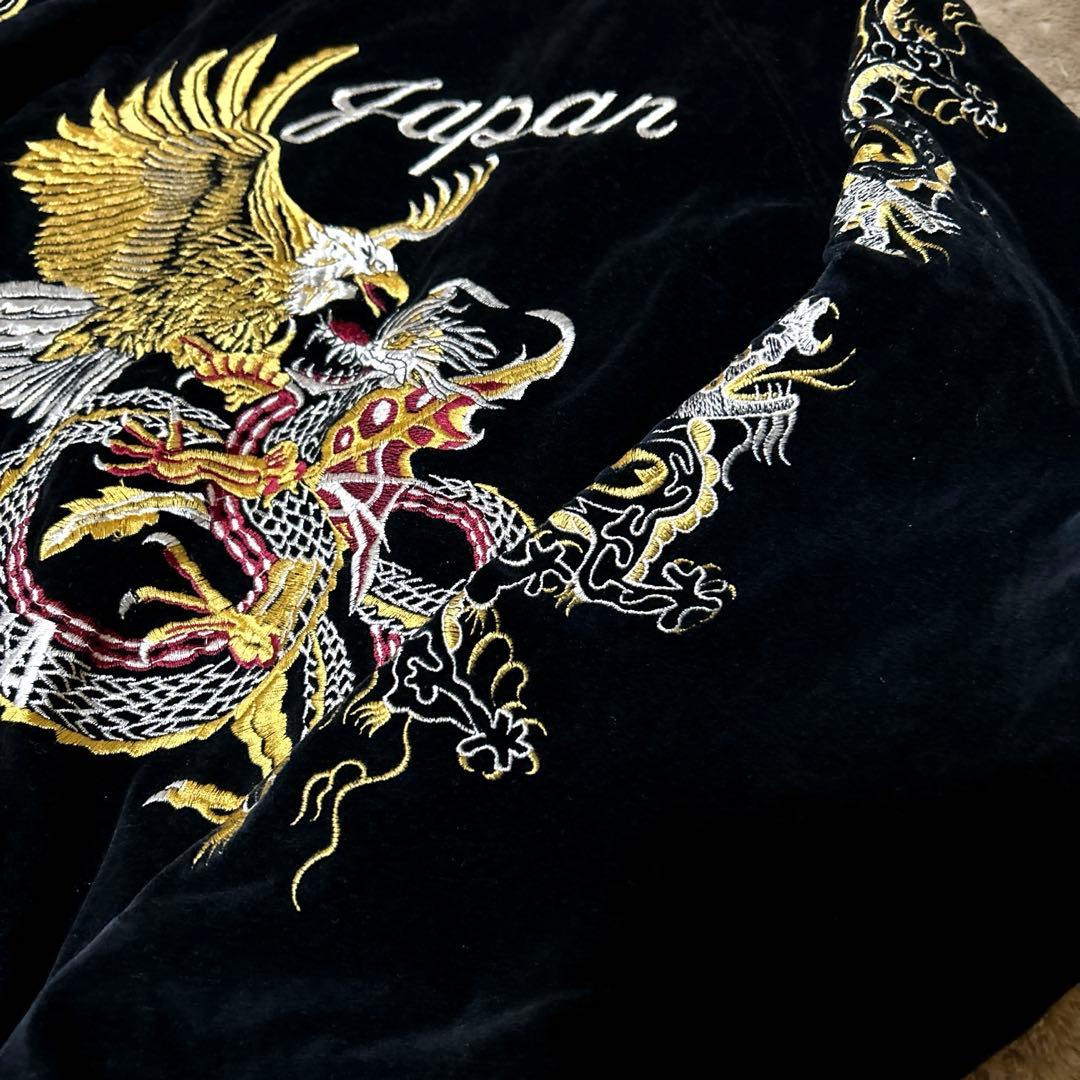 ✨JUNGLE STORMスカジャン✨Lサイズ　ベロア 刺繍　BLACK 横須賀