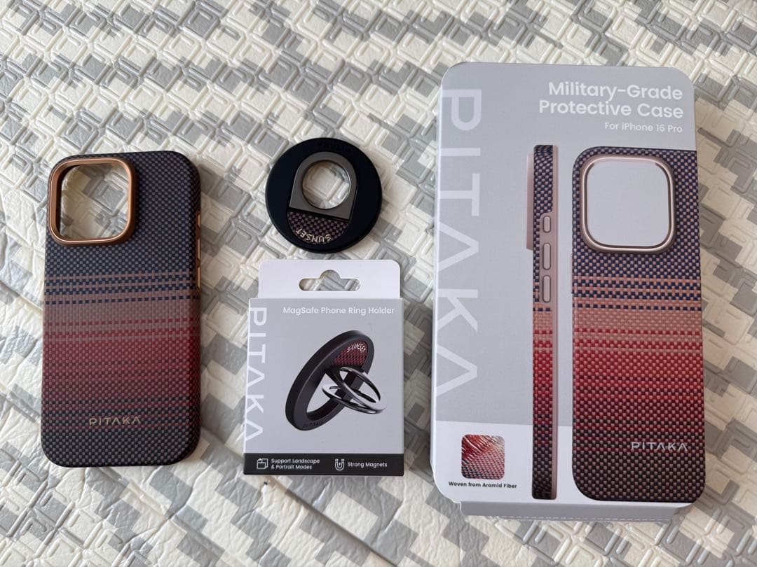 PITAKA iPhone16Pro用ケース　スマホリング　セット　sunset