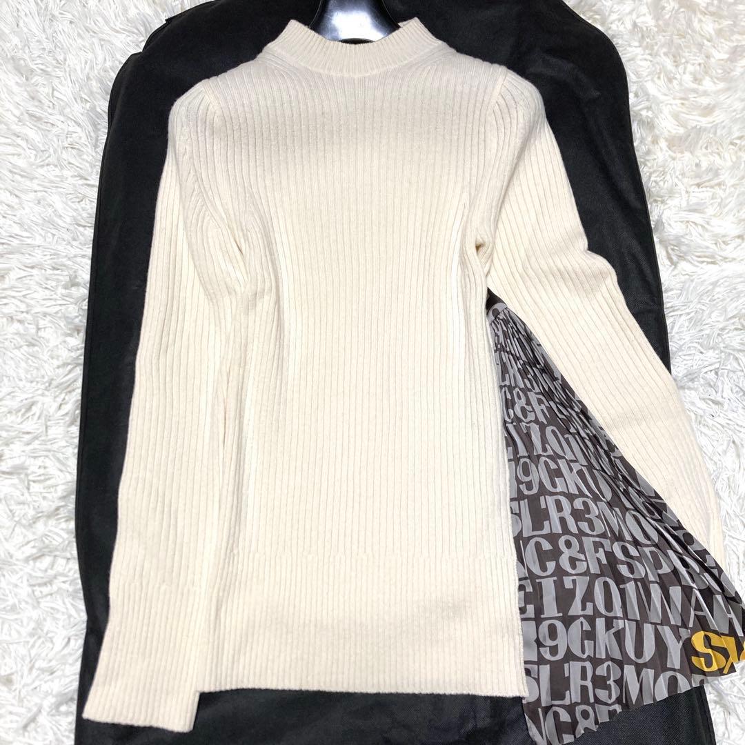 極美品✨現行sacai サイドプリーツ　切替リブニット　ウール　S アイボリー