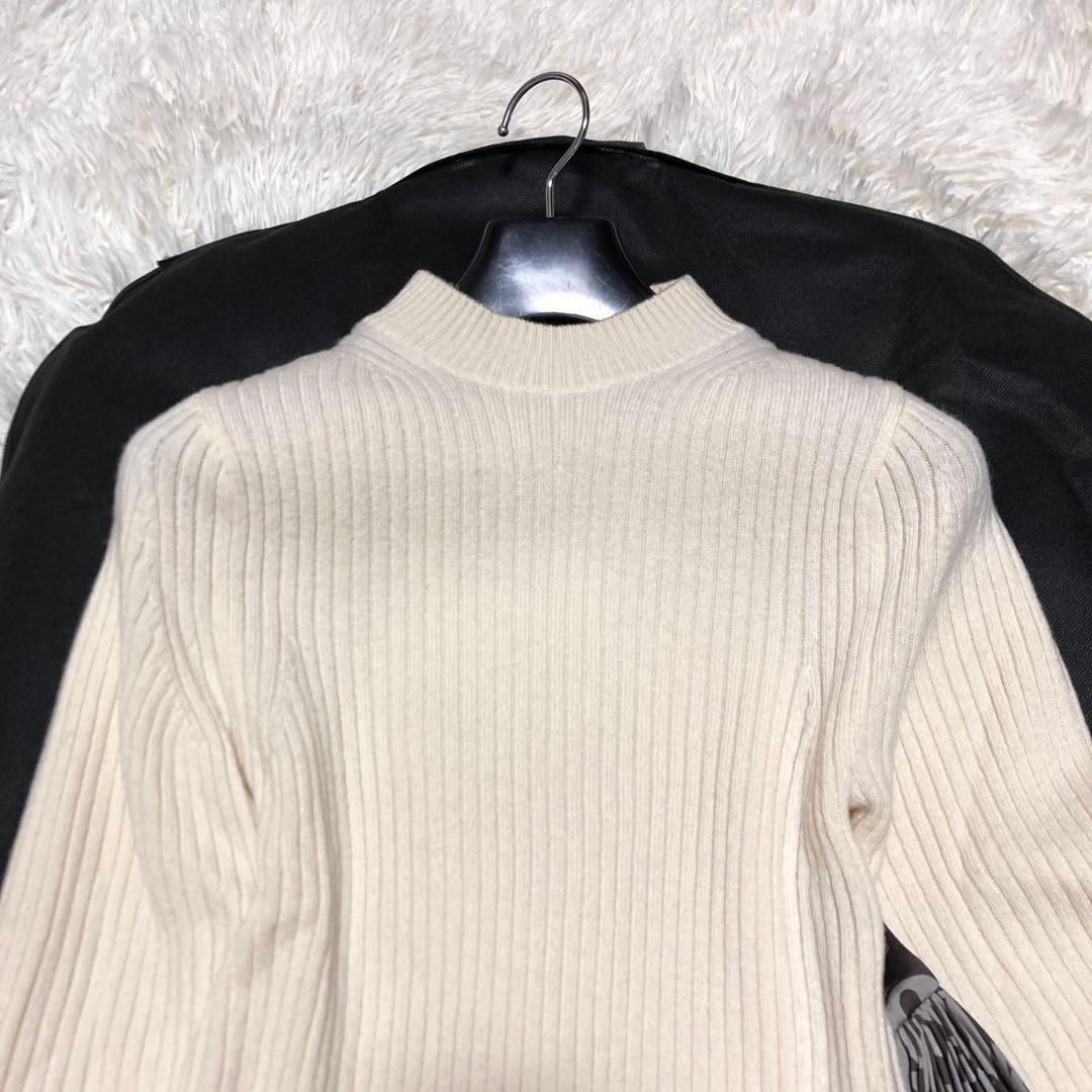 極美品✨現行sacai サイドプリーツ　切替リブニット　ウール　S アイボリー