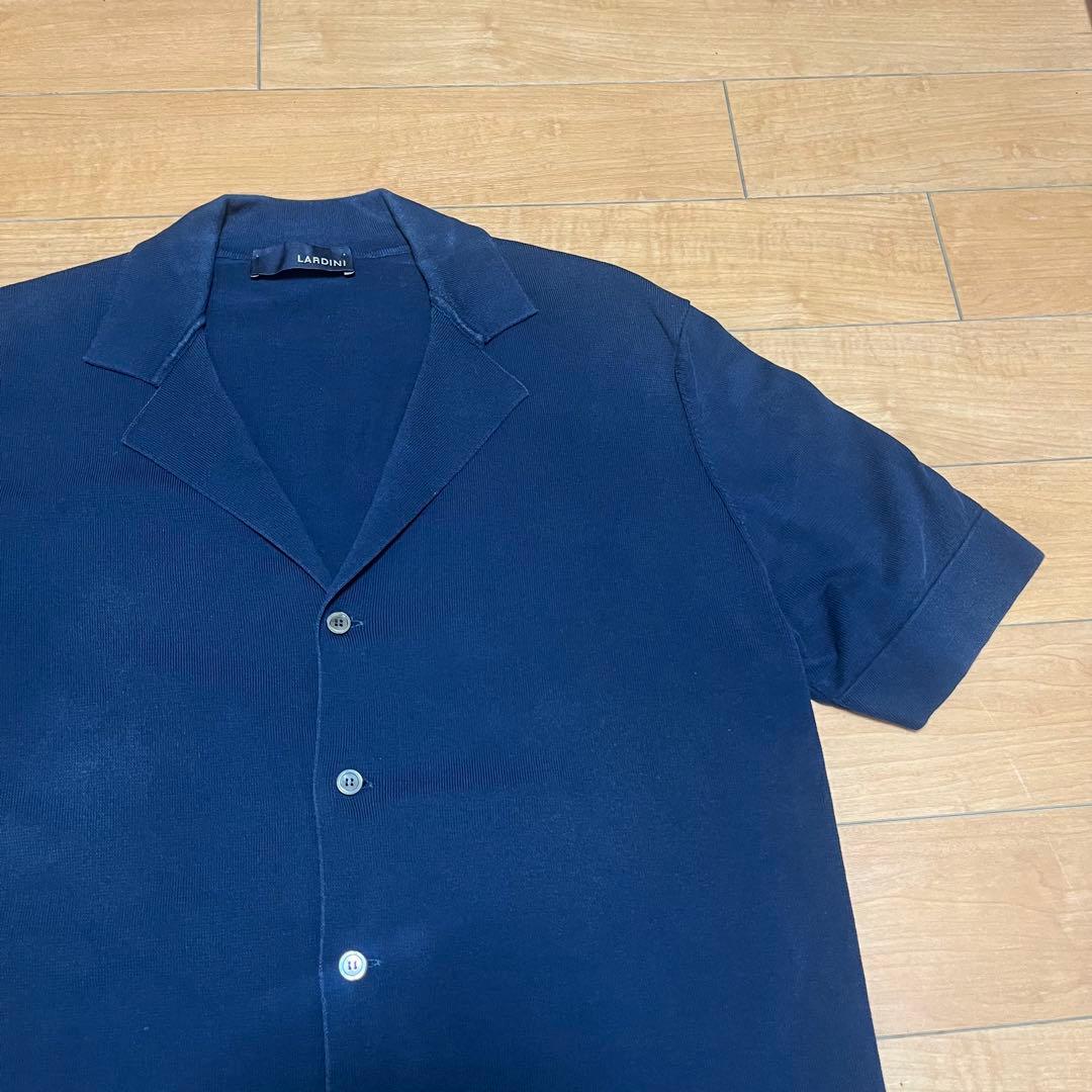 LARDINI ラルディーニ オープンカラー ニット 半袖 シャツ ネイビー