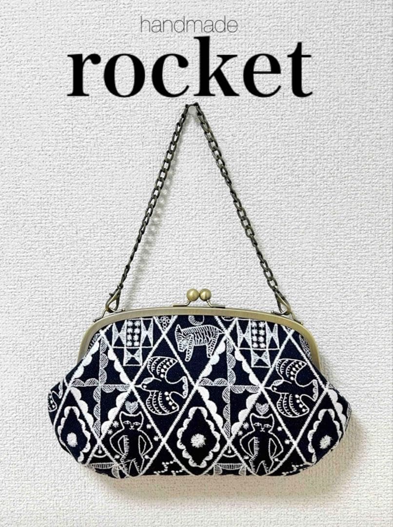ハンドメイド がま口バッグ ポーチ symphony ネイビー ミナペルホネ