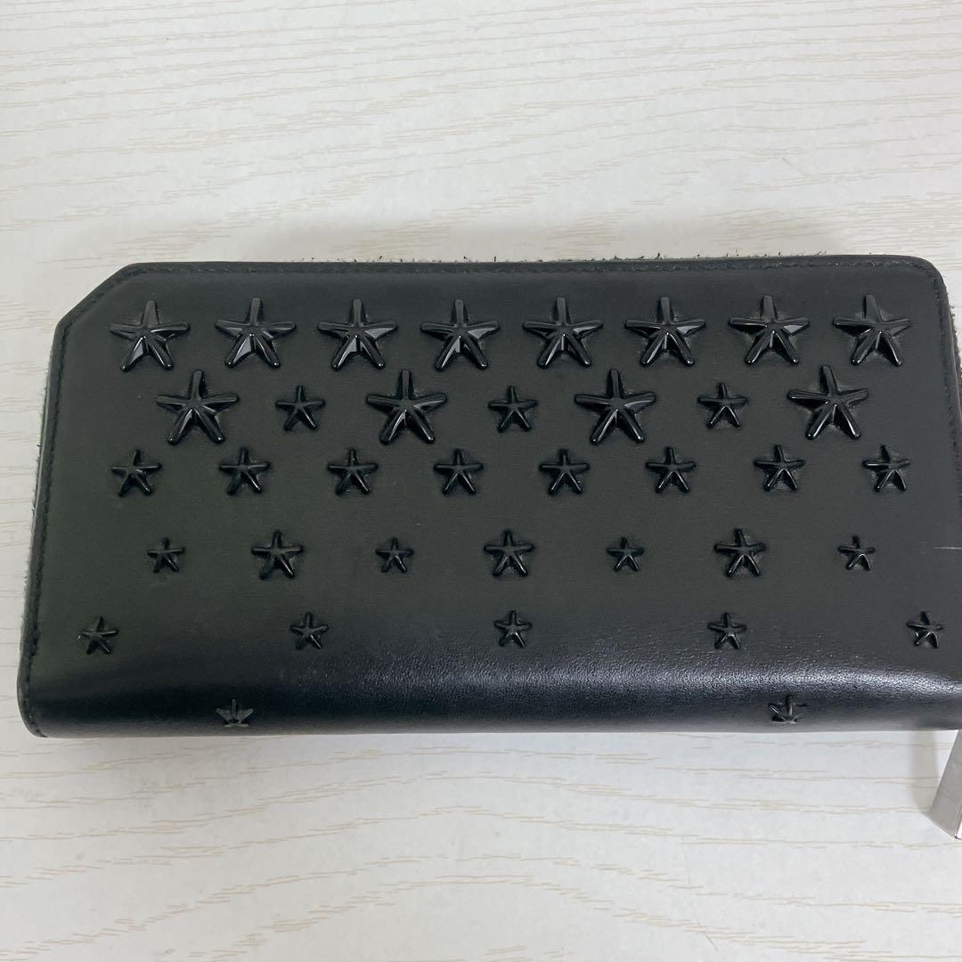 【美品】ジミーチュウ　オールブラック　スタッズ　ラウンドジップウォレット