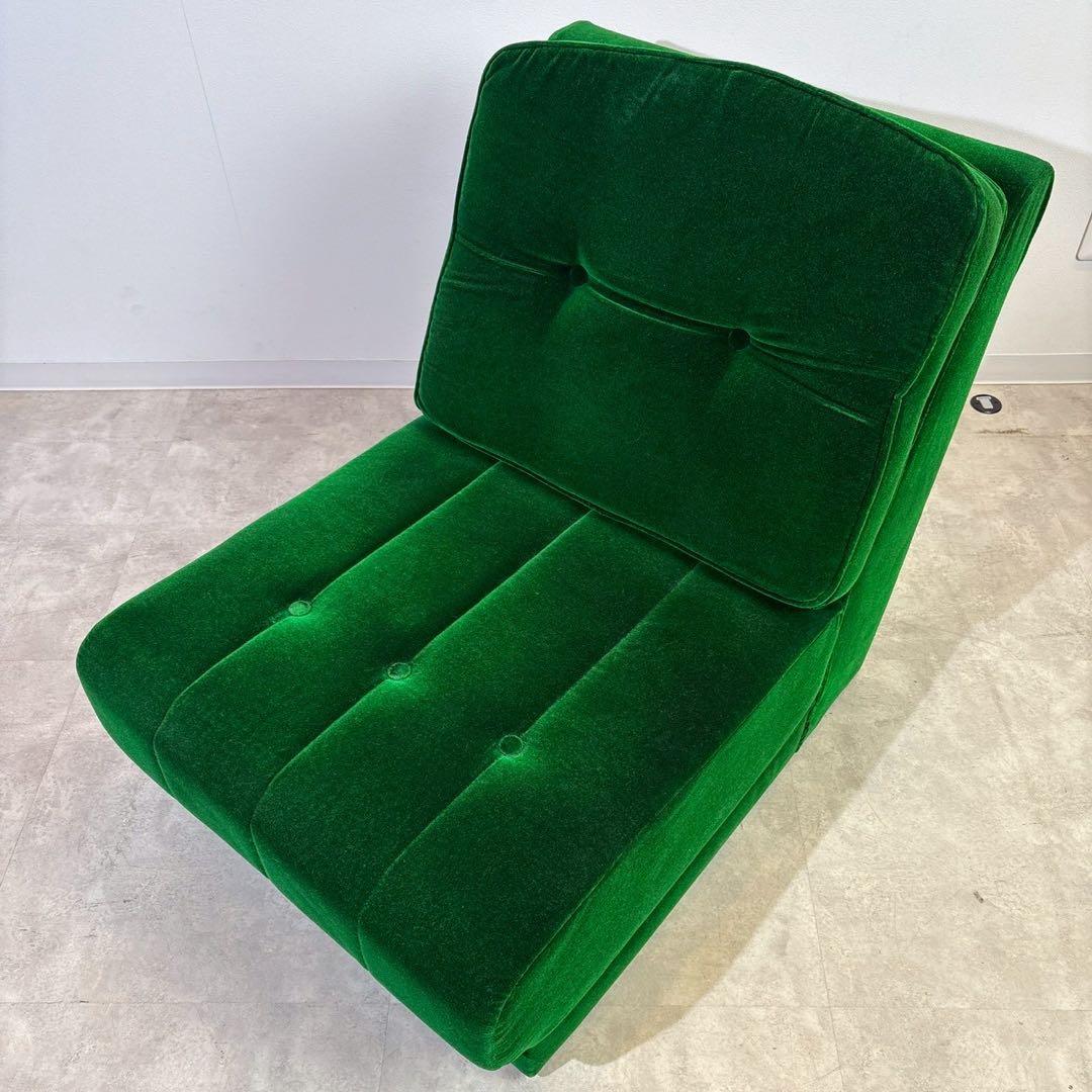 昭和レトロ グリーン ベロア　モケット 1人掛け ソファ