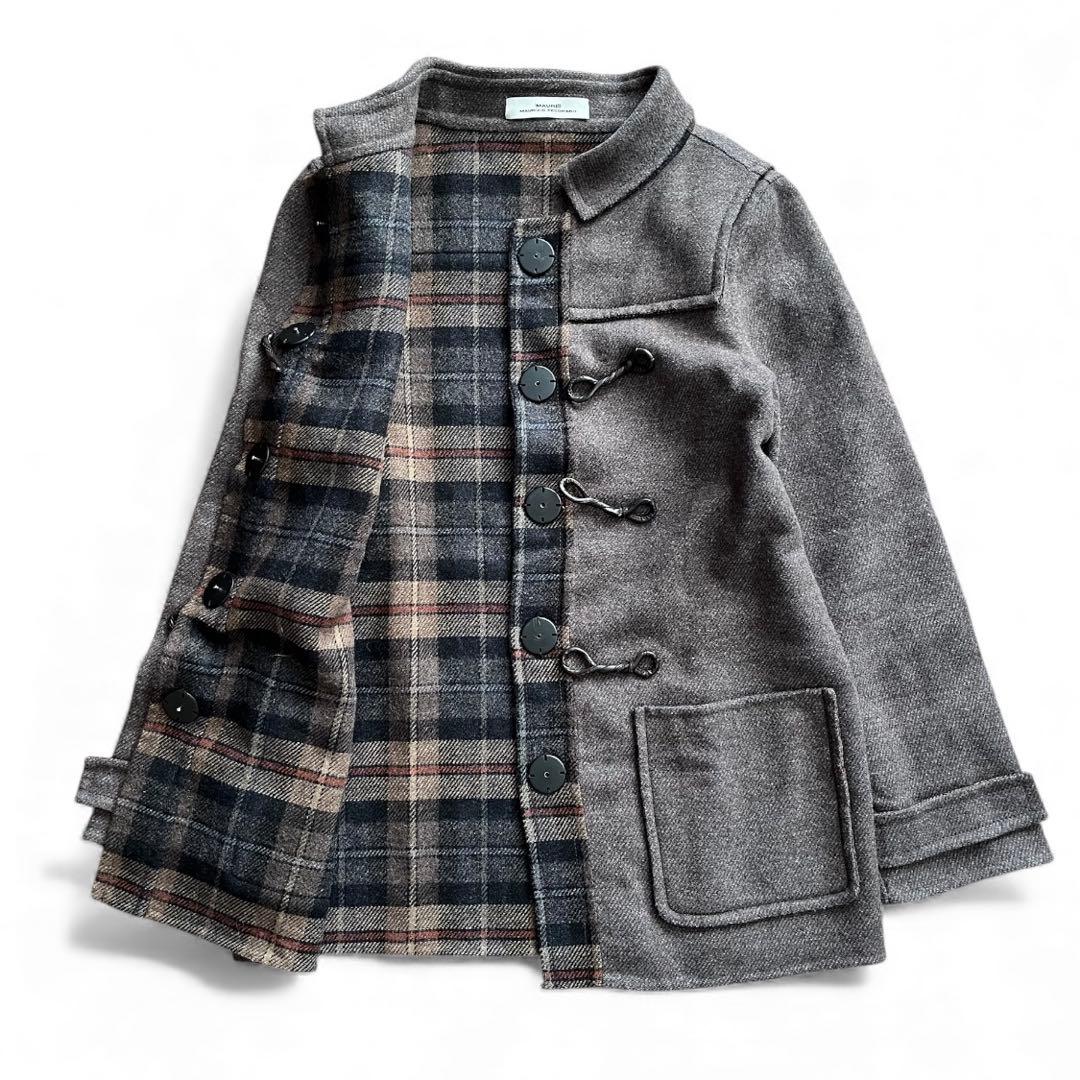 MAURIZIO PECORARO ウール混 チェック切り替え ダッフルコート