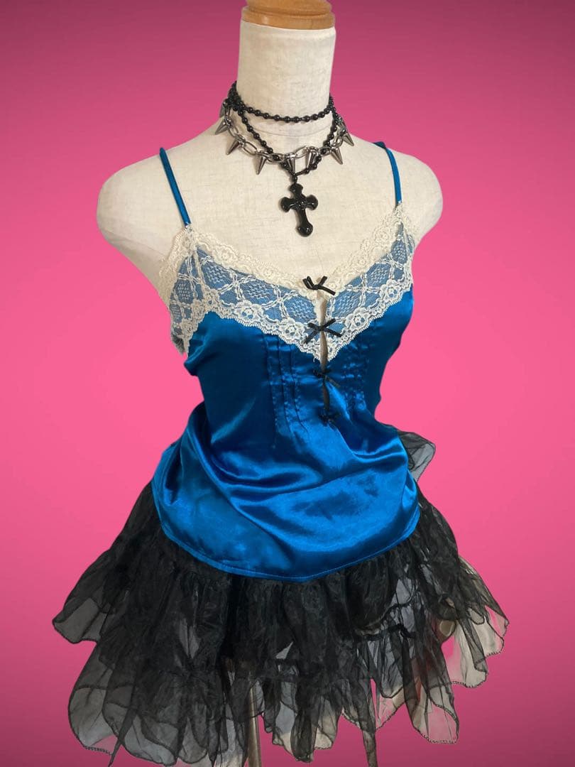 y2kサテン姫ギャルレースリボンゴシックキャミフェアリーグランジ古着屋ロック古着