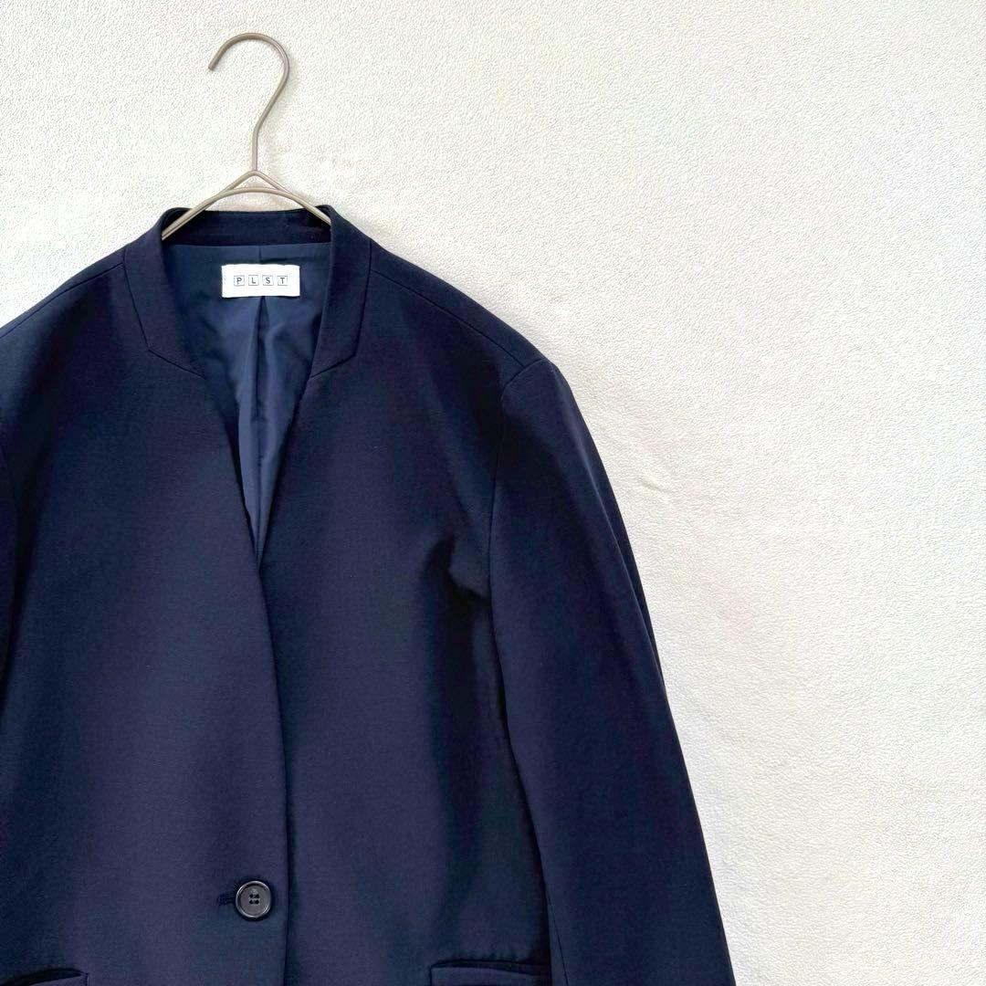 秋冬生地・L✨プラステ ノーカラー パンツ スーツ セットアップ ネイビー