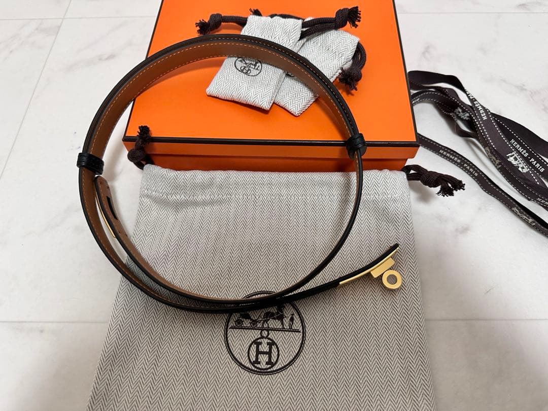 HERMES ケリーベルト ノワール　YG K刻印