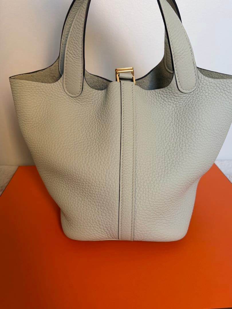 【美品】HERMESピコタンロック PM グリ・ネヴェ ゴールド金具