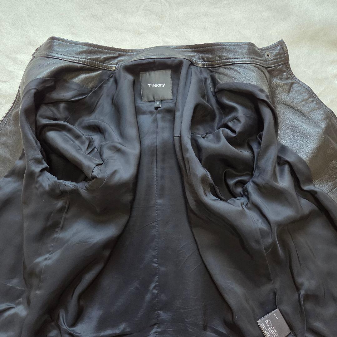 【美品】Theory 現行ロゴ シングル ライダースジャケット 羊革 S 黒