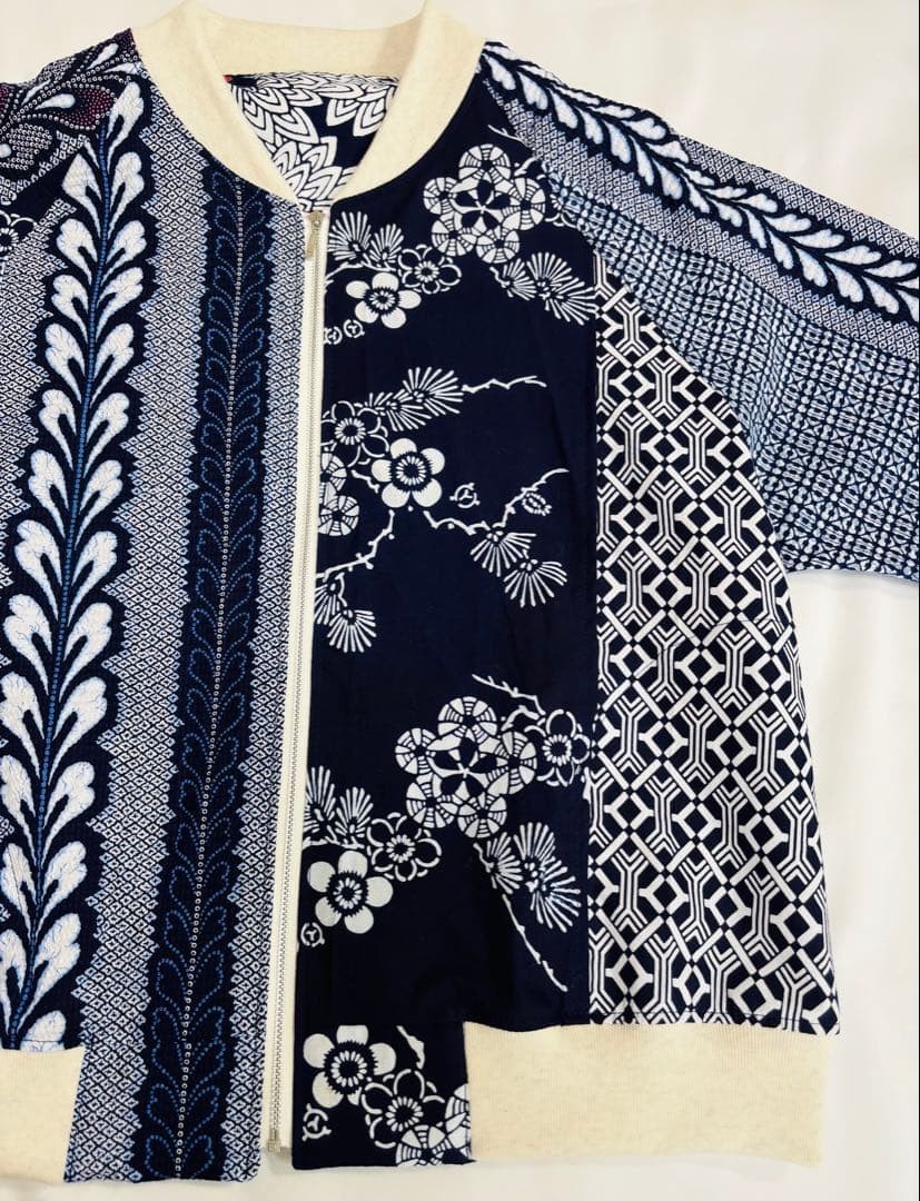 浴衣リメイク93番　浴衣地パッチワーク単衣スカジャン風