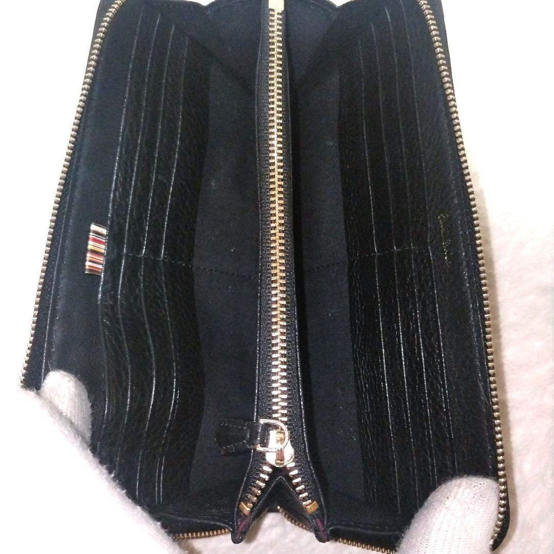 【美品】ポールスミス マルチストライプ ゴールド金具 ロゴ刻印 シボ革 長財布
