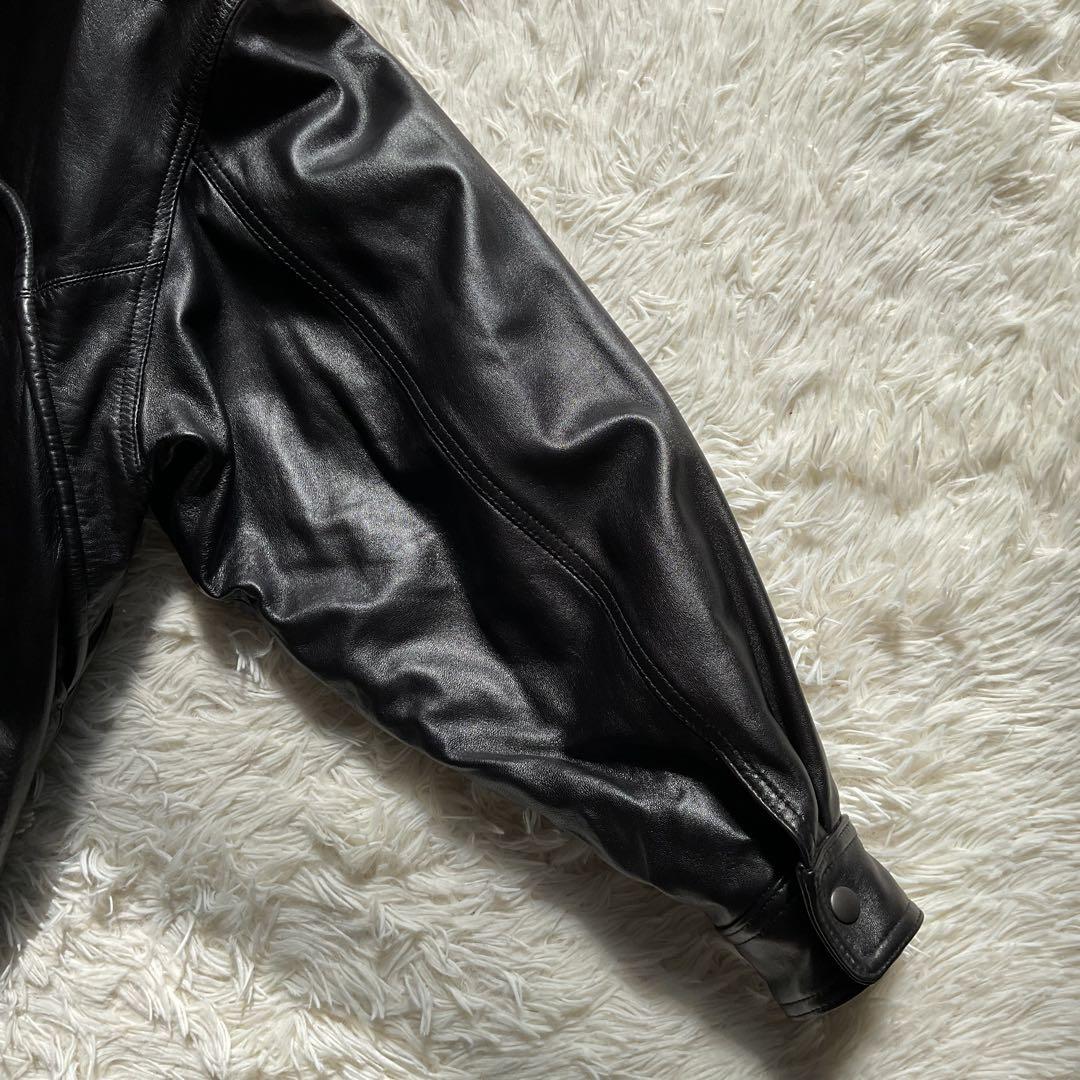 美品✨90's レザージャケット　本革　ジップアップ　M ブラック　ボンバー