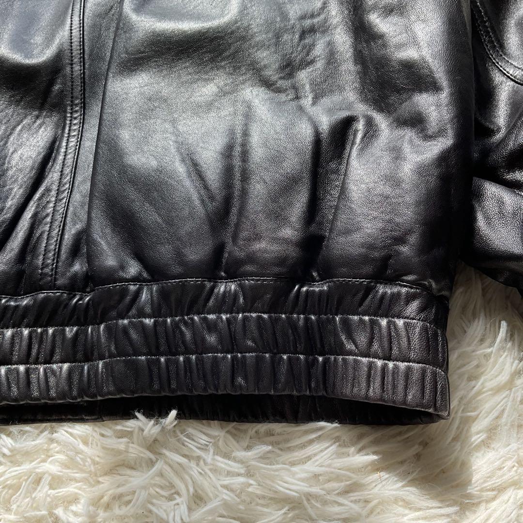 美品✨90's レザージャケット　本革　ジップアップ　M ブラック　ボンバー