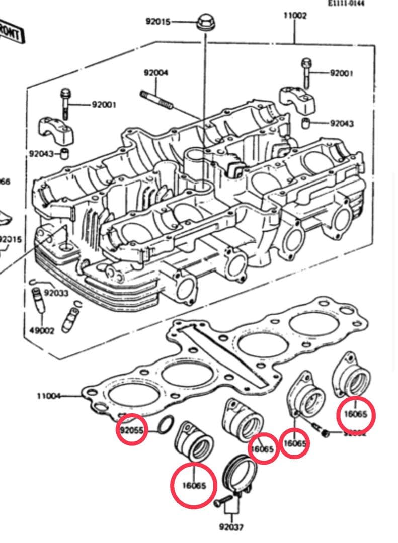 カワサキ純正新品 GPZ400F z400gp インシュレーターoリングセット