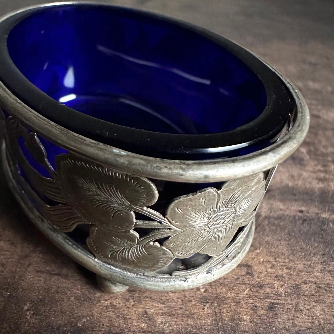 希少　一点物　銀　シルバー　瑠璃　ガラス　置物　小物入れ