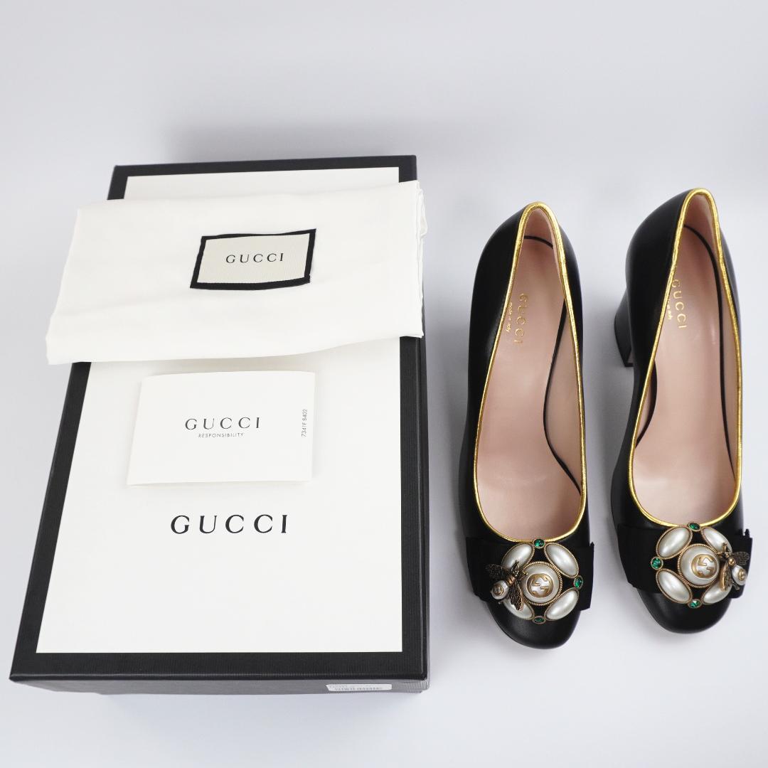 24cm レア Gucci パンプス IT38 パール BEE　新品保存品