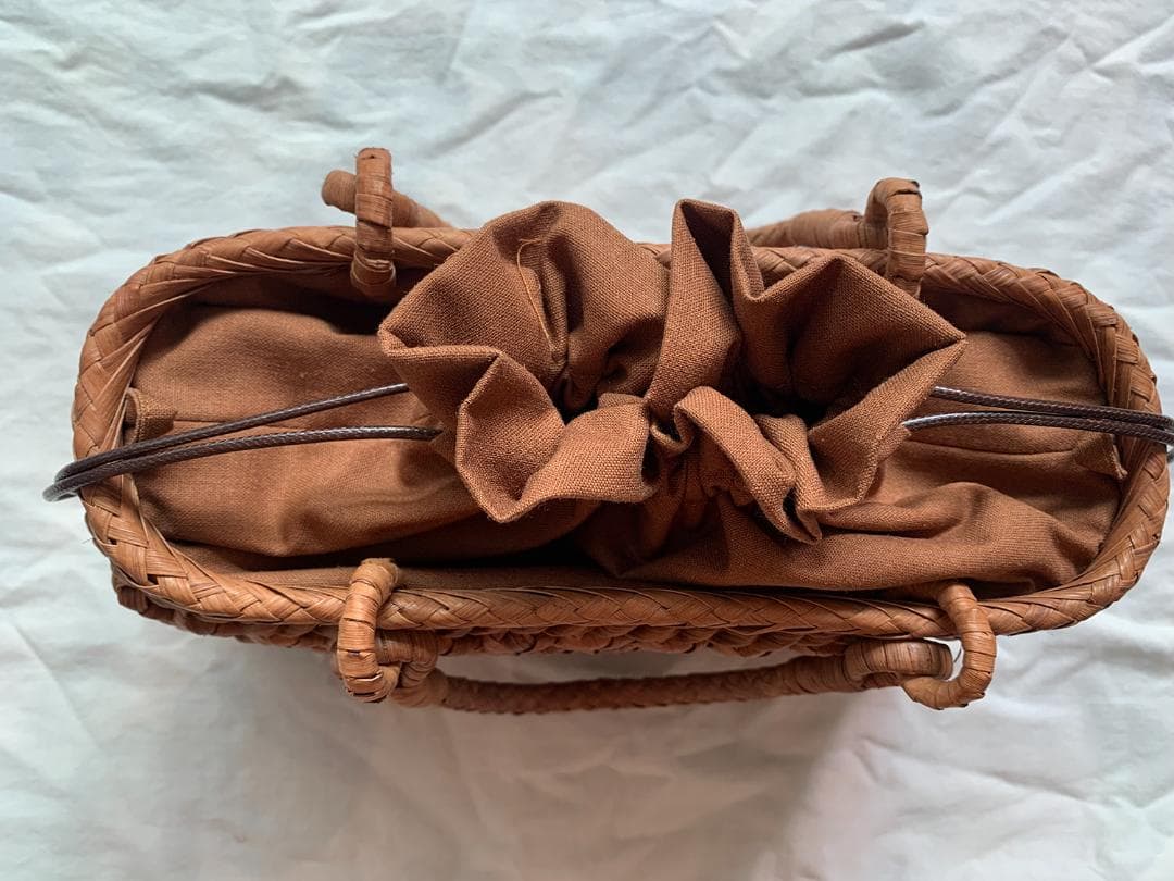 六角花結び編み 山葡萄 かごバッグ 職人手編み 手提げ 内布付き