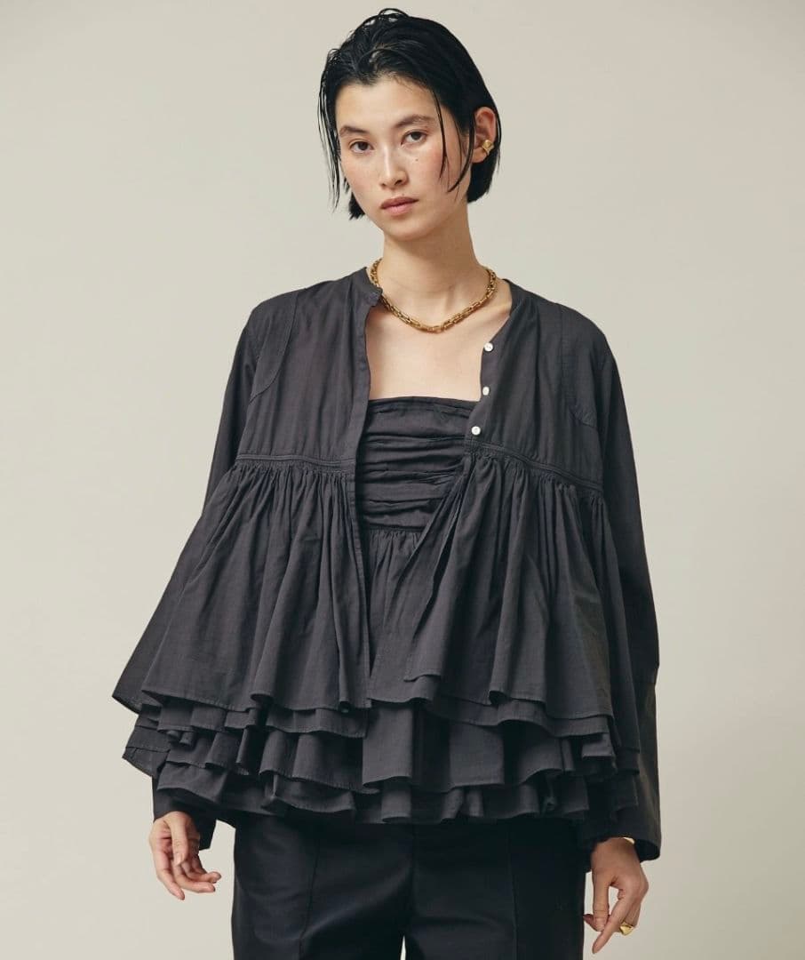 Curensology レイヤードギャザーブラウス グレー