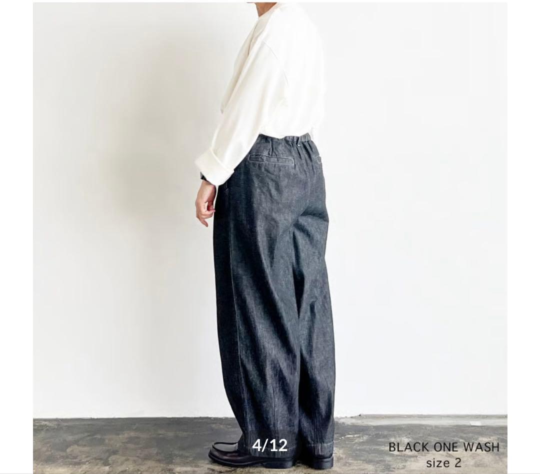 HARVESTY ブラックデニム サーカスパンツ ナローシルエットサイズ2