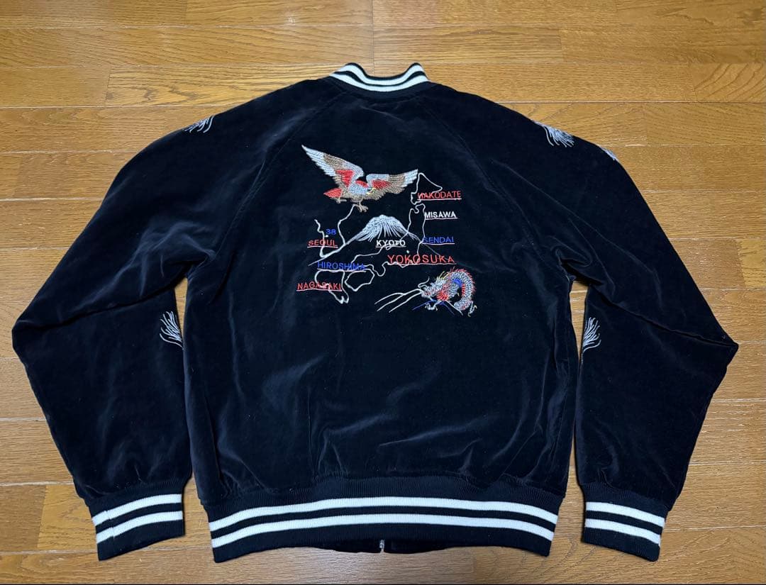 【美品】THIRD ROW 龍 日本 富士山 スカジャン ベロア 別珍